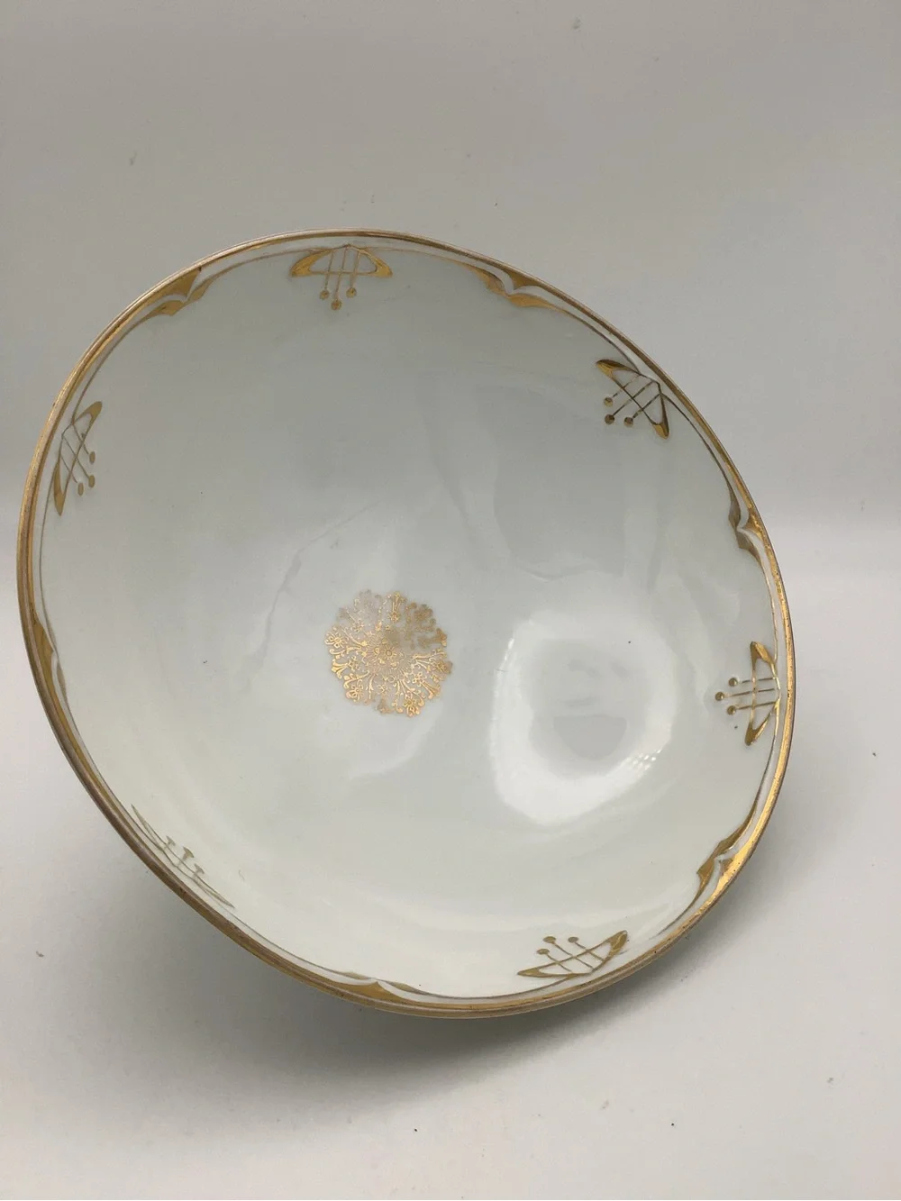 Vintage C.S. Prussia White and Gold Footed Porcelain Serving Bowl
